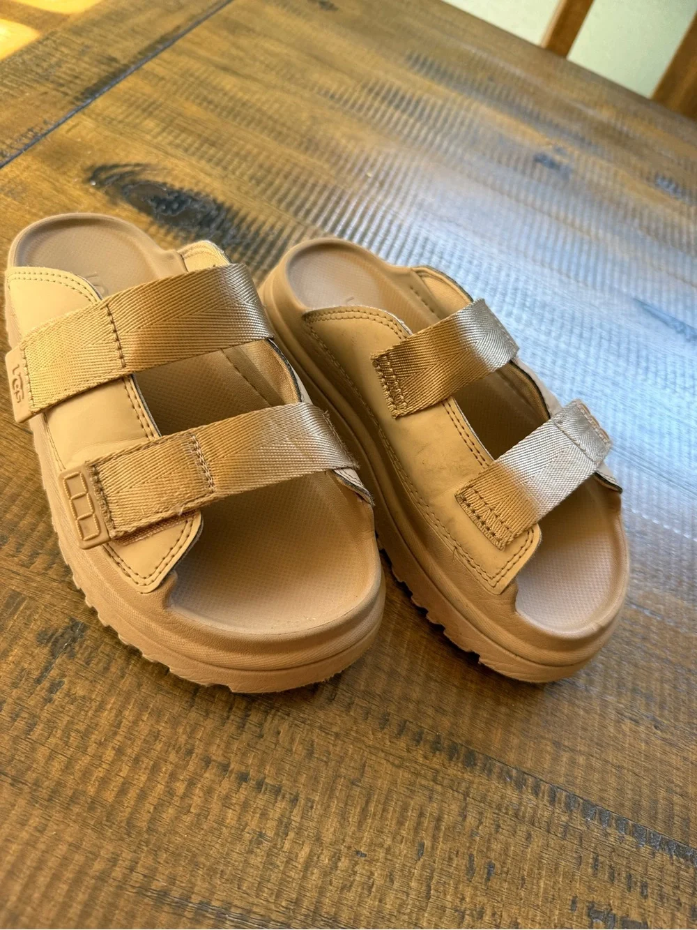 UGG Kids Adjustable Double-Strap Slide Sandals - Beige